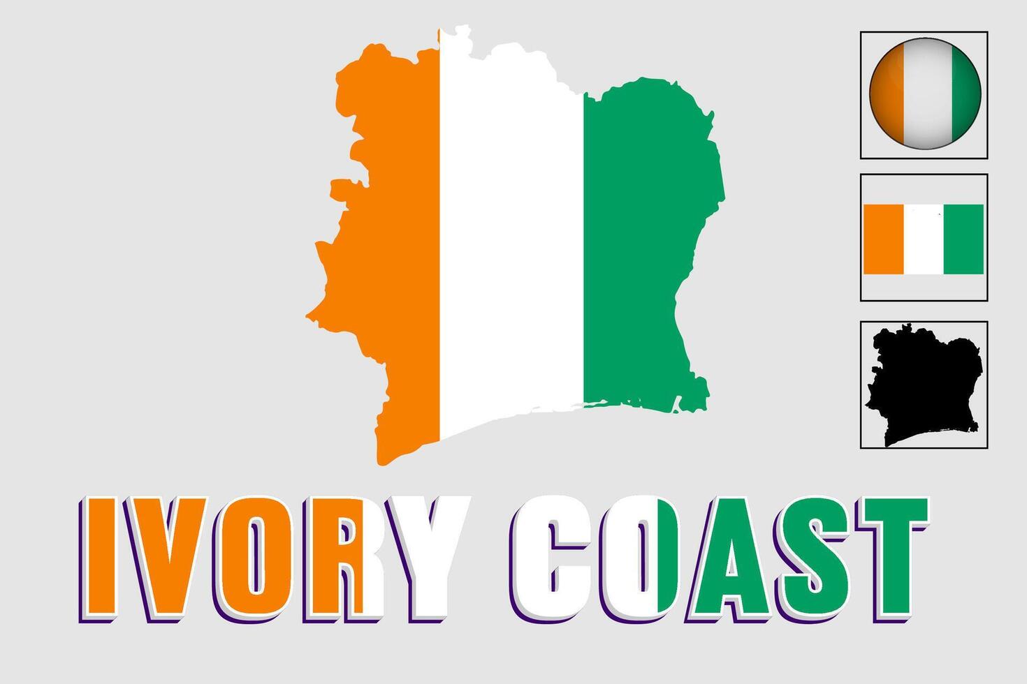 Ivory Coast map and flag in vector illustration