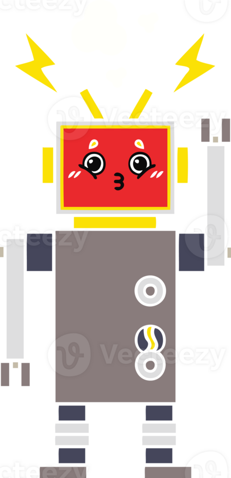 flat color retro cartoon of a robot malfunction png