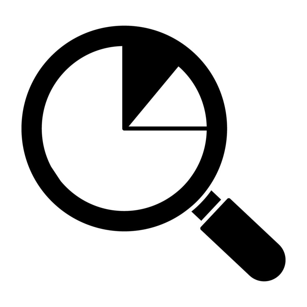 Pie chart under magnifying glass, icon of search data vector
