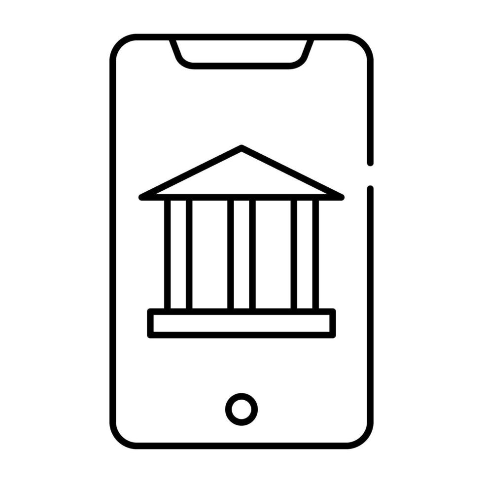 Bank inside smartphone denoting concept of mobile banking vector