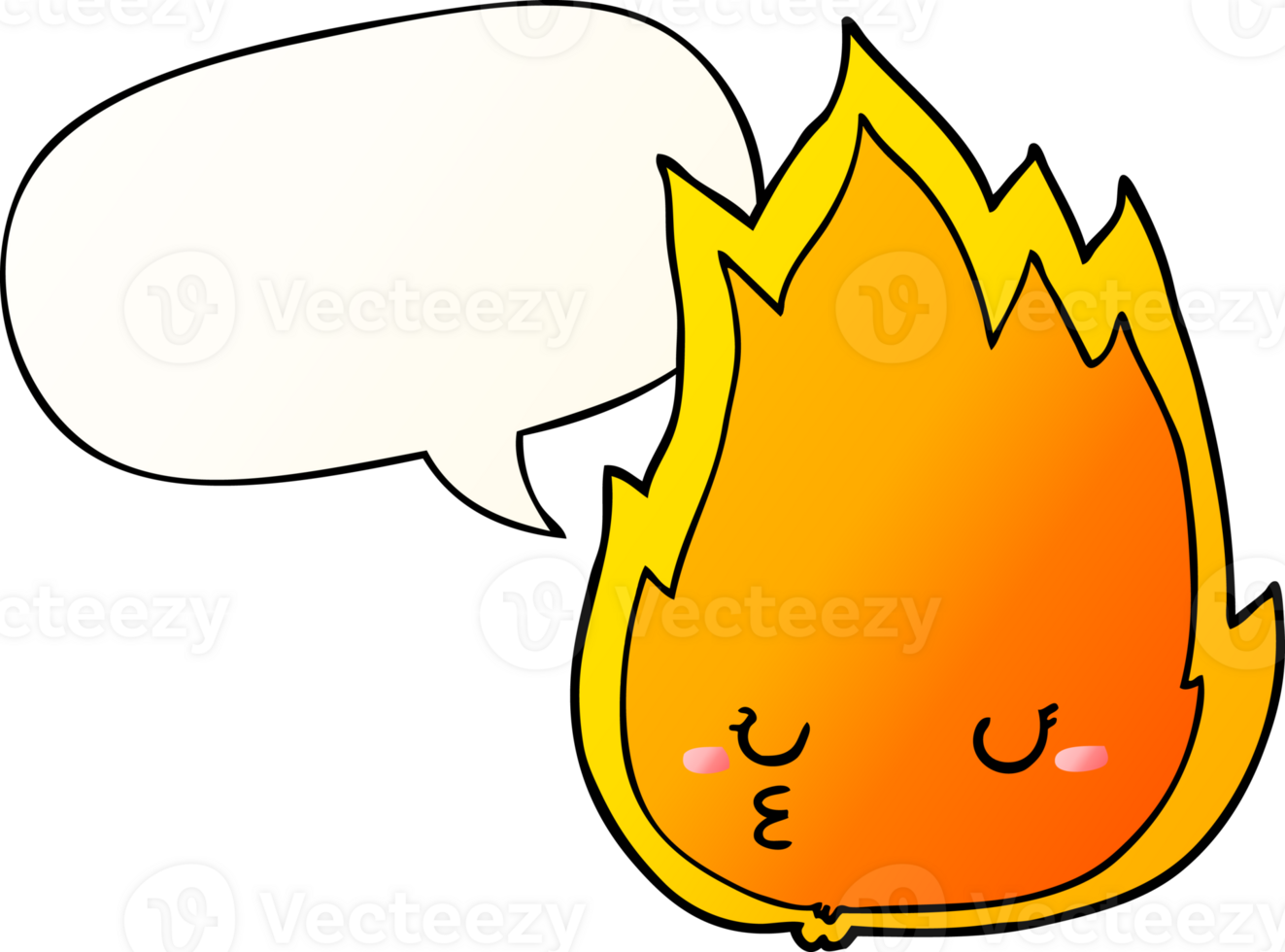 cute cartoon fire with speech bubble in smooth gradient style png