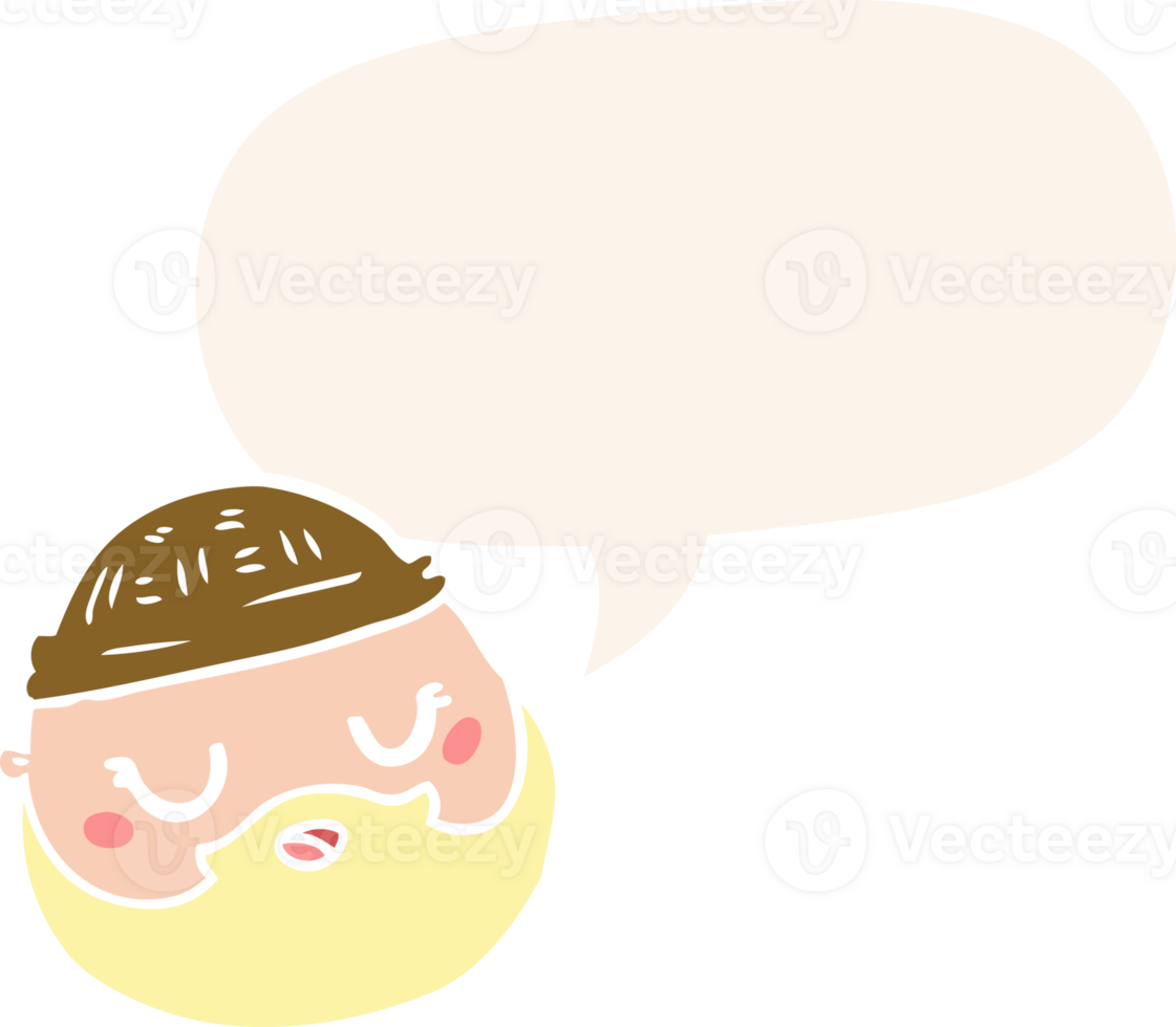 cartoon male face with beard with speech bubble in retro style png