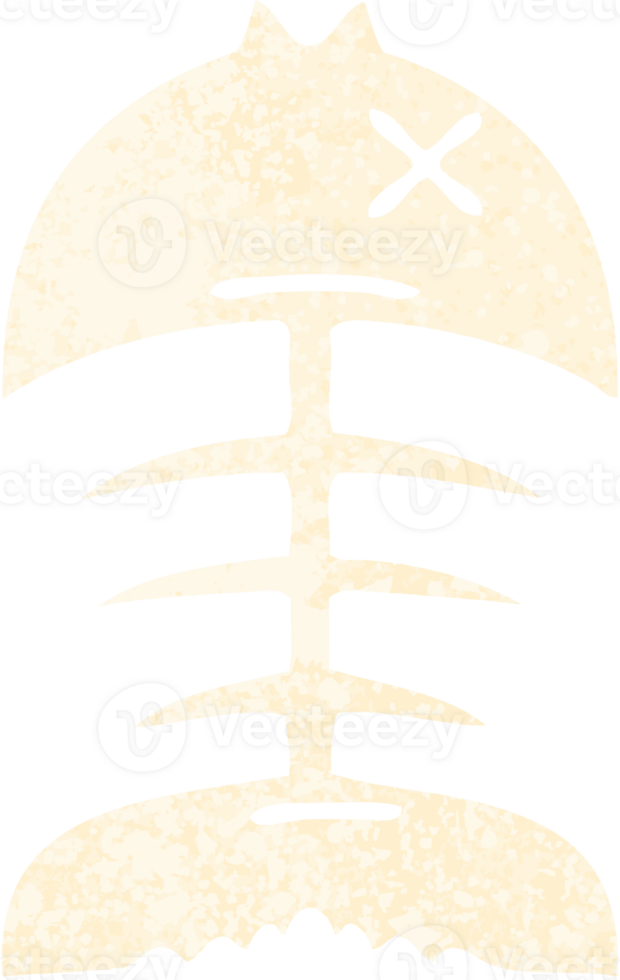retro illustration style quirky cartoon dead fish bone png