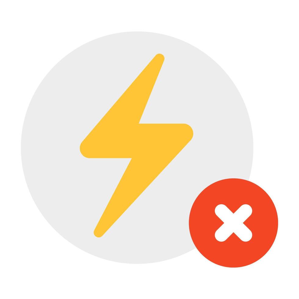 Cross sign with bolt, icon of flash off vector