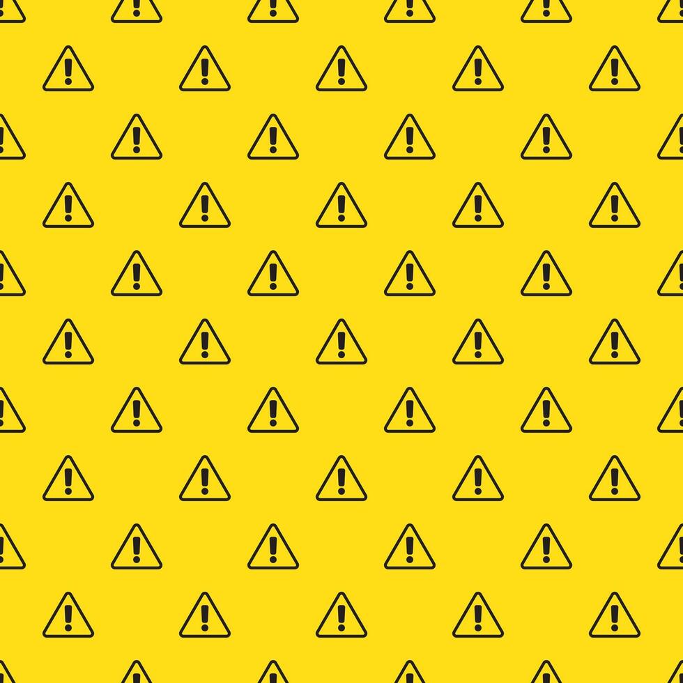 A seamless pattern with triangles with an exclamation mark. Endless pattern on yellow background. vector