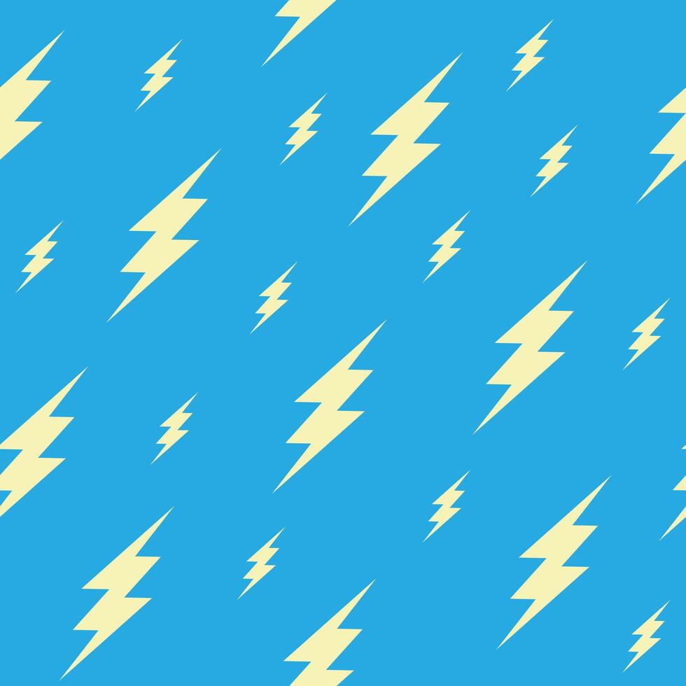 Lightnings seamless pattern, yellow thunderstorm on blue background. vector