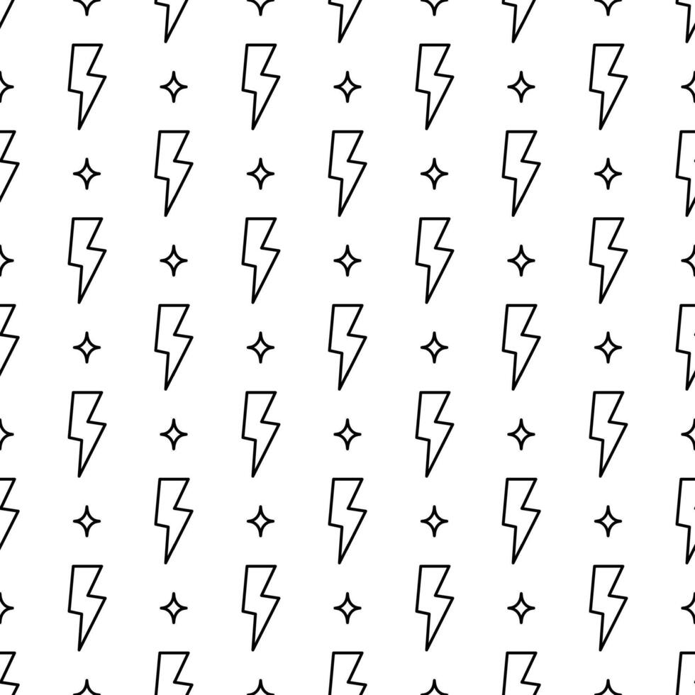 Line lightning seamless pattern. Simple outline style flash power vector background.