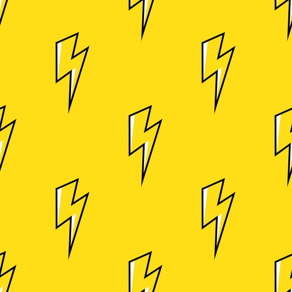 Lightning bolts Seamless Pattern. Endless repeating pattern on yellow background. vector