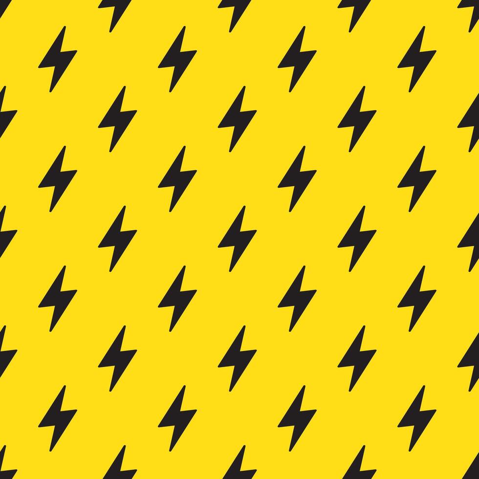 Lightning bolts Seamless Pattern. Yellow and Black repeating background. vector