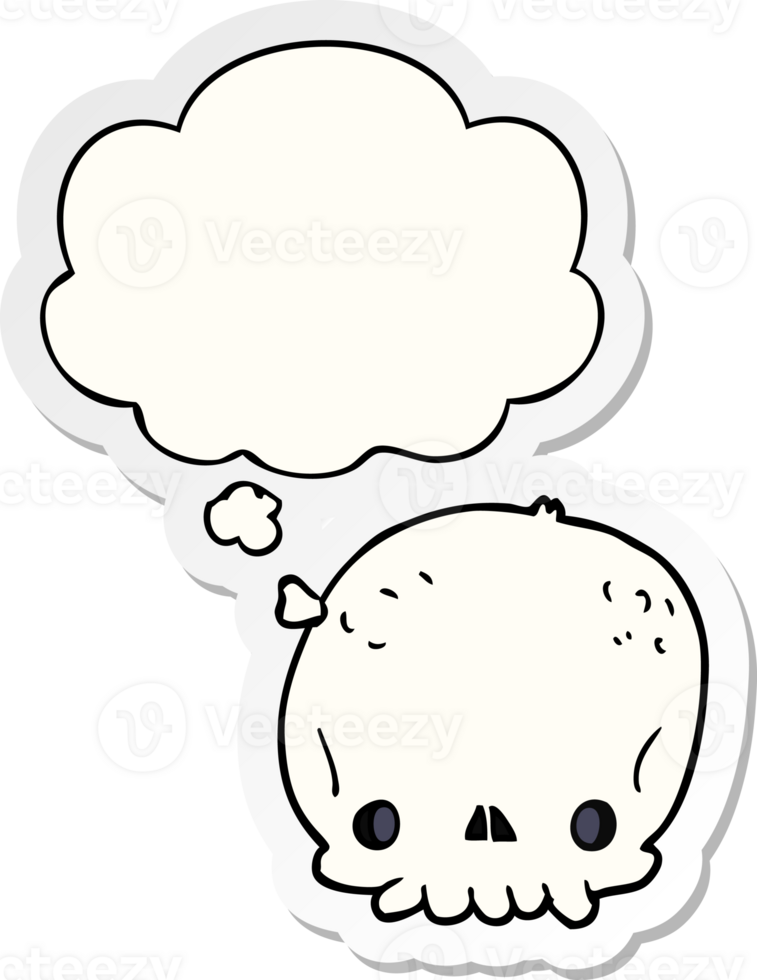 cartoon skull with thought bubble as a printed sticker png