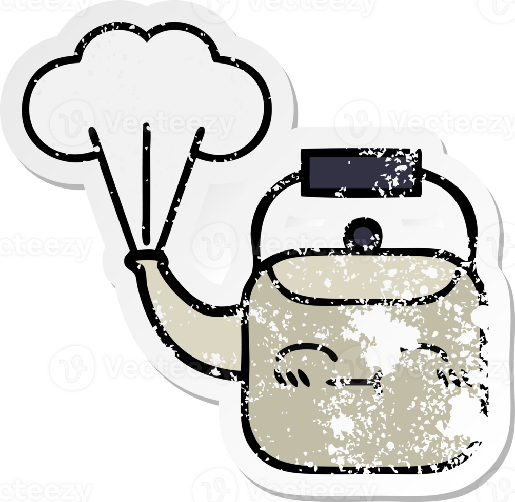distressed sticker of a cute cartoon steaming kettle png