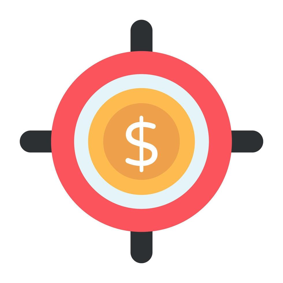 Dollar with reticle, financial focus icon vector