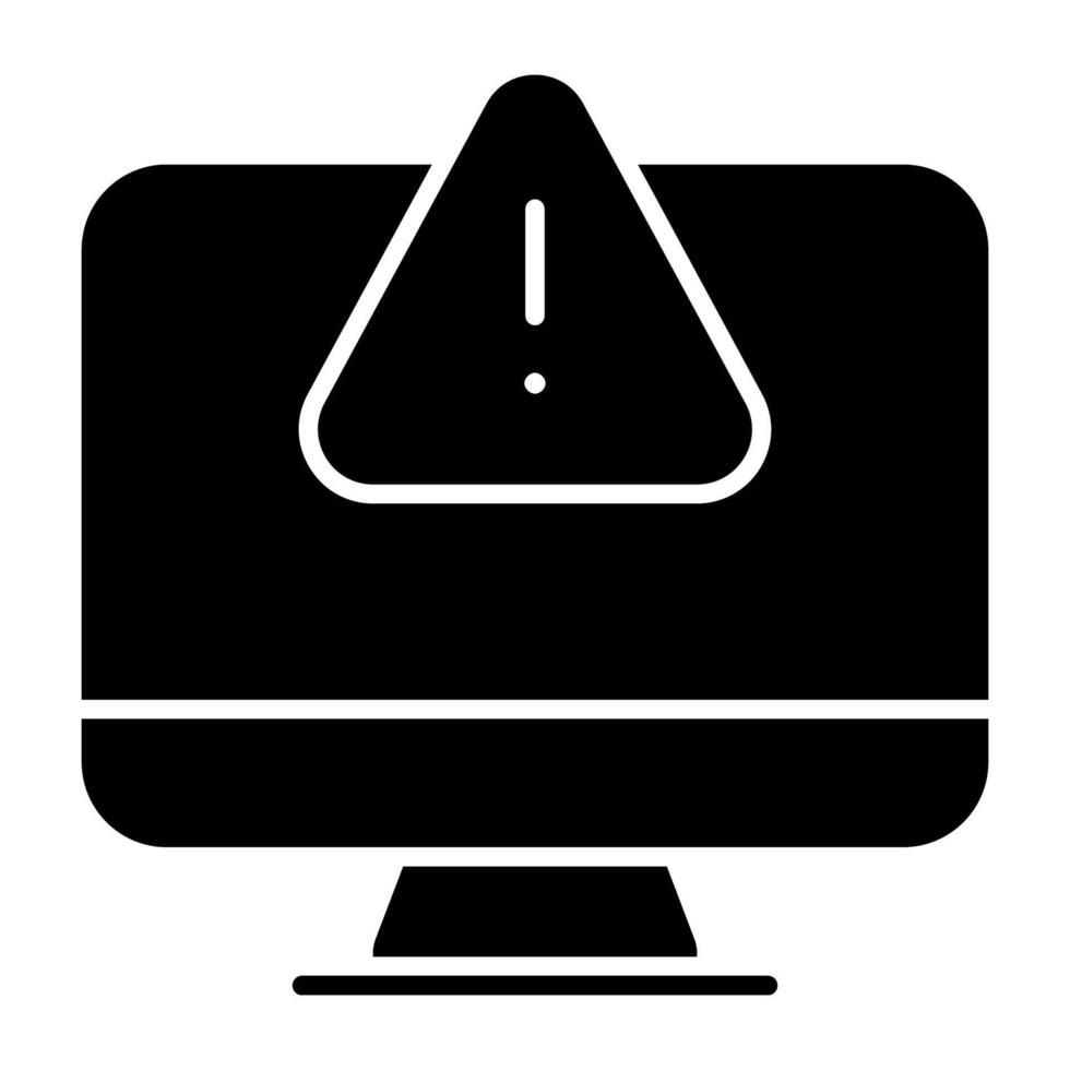 Caution sign inside monitor, icon of computer error vector