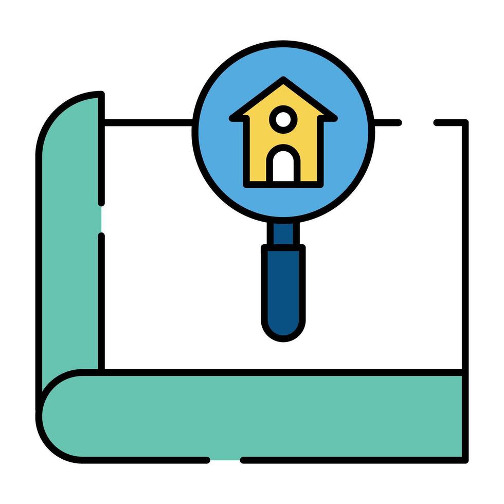 House building under magnifying glass, icon of search home vector