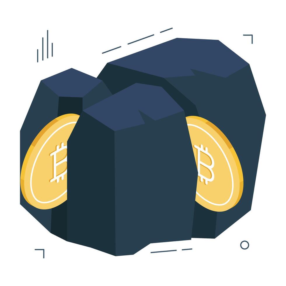 Coins with mountains showcasing bitcoin mining vector