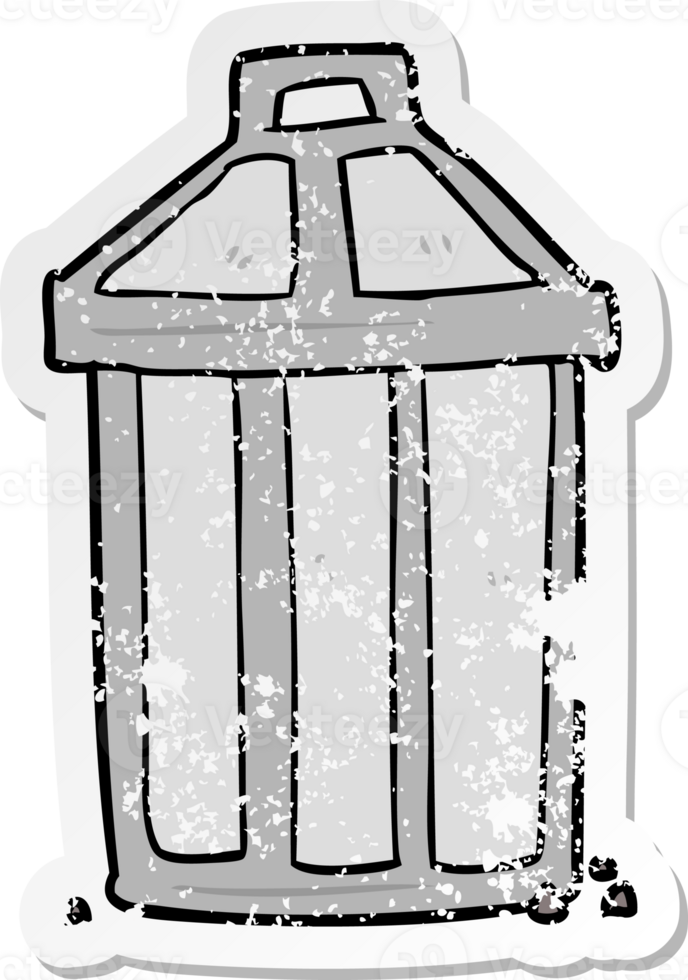 distressed sticker of a cartoon garbage can png