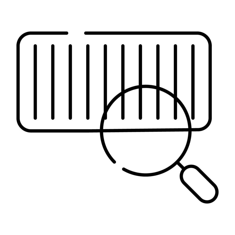 Price label under magnifying glass, linear design of search barcode vector