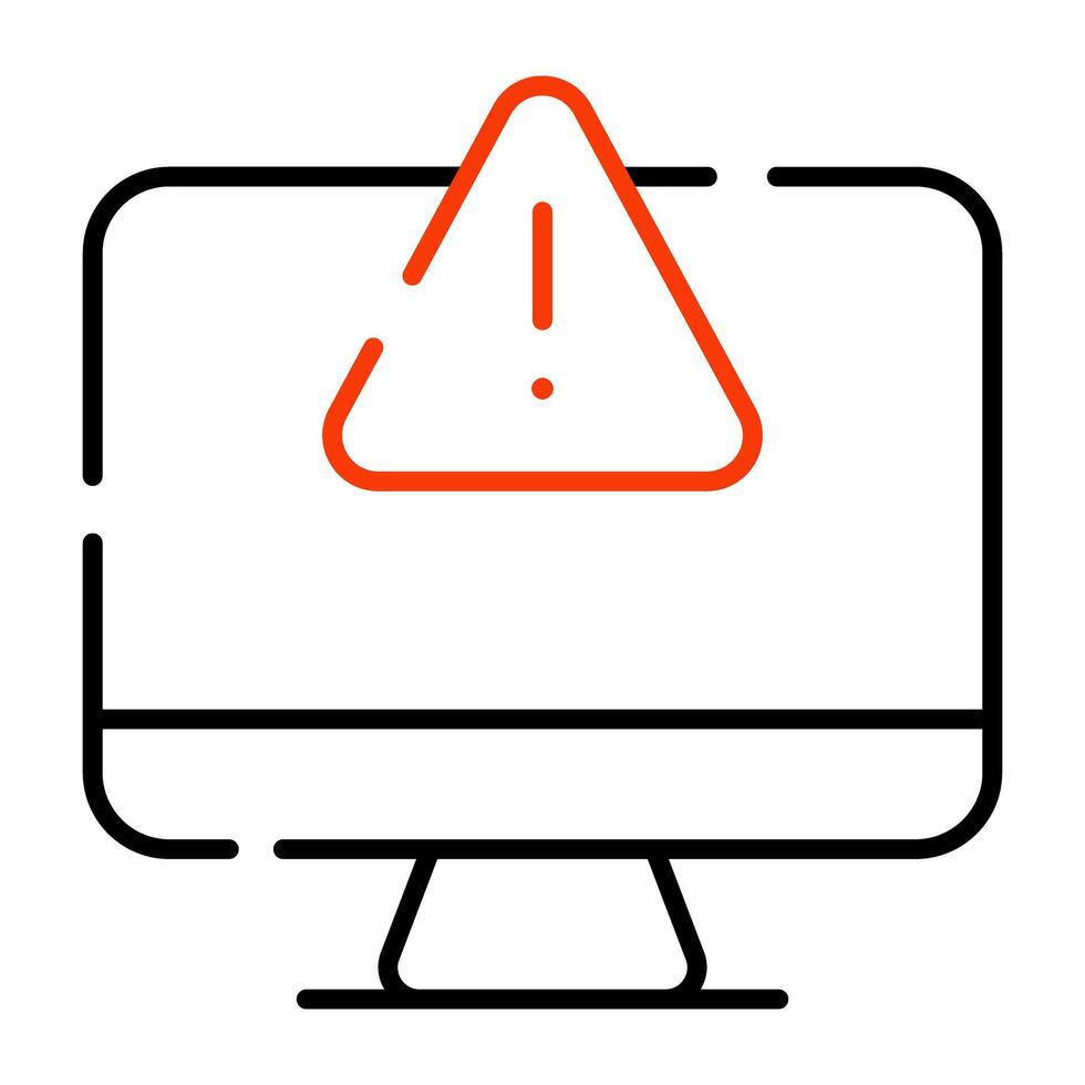 Caution sign inside monitor, icon of computer error vector