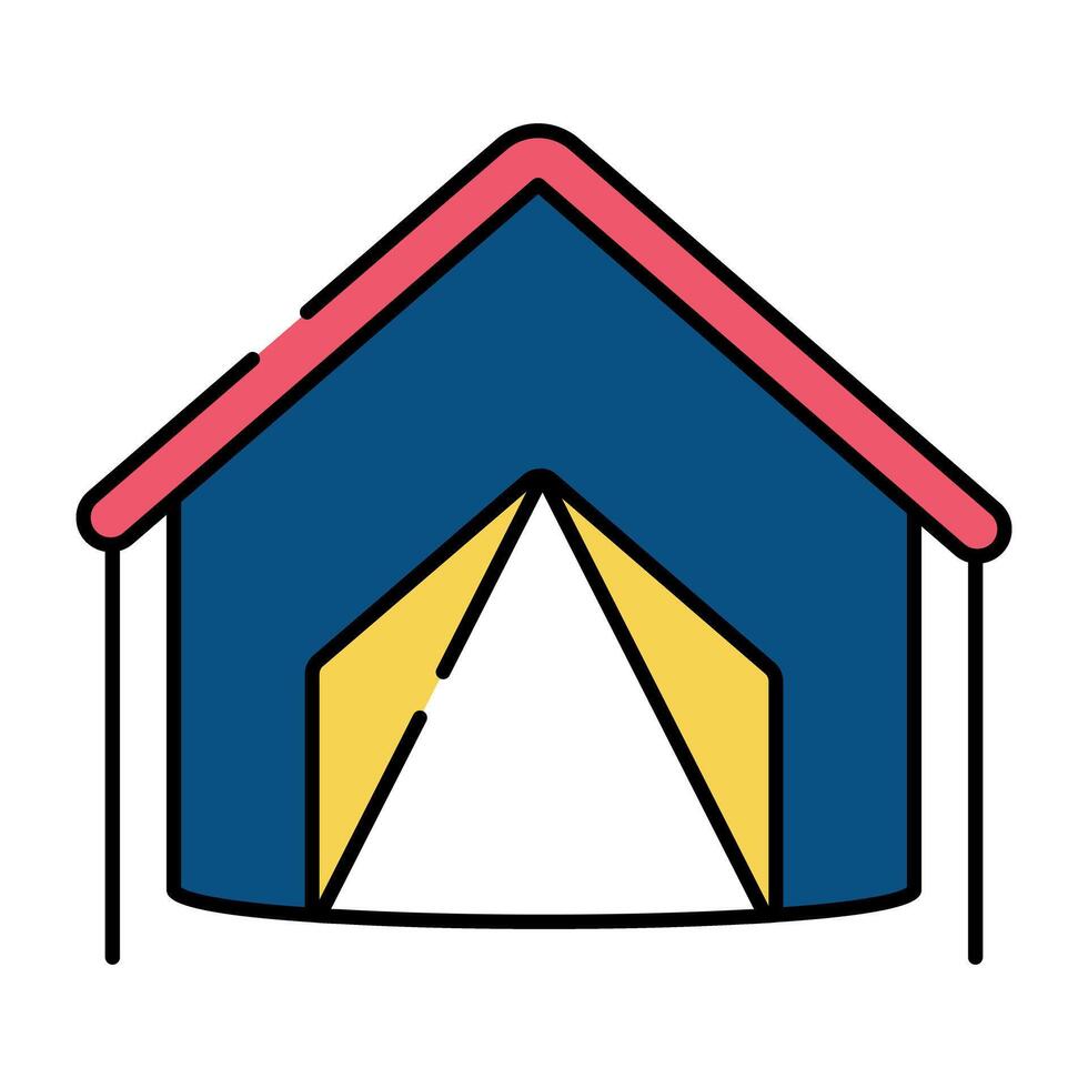 Flat design icon of camp, outdoor accommodation vector