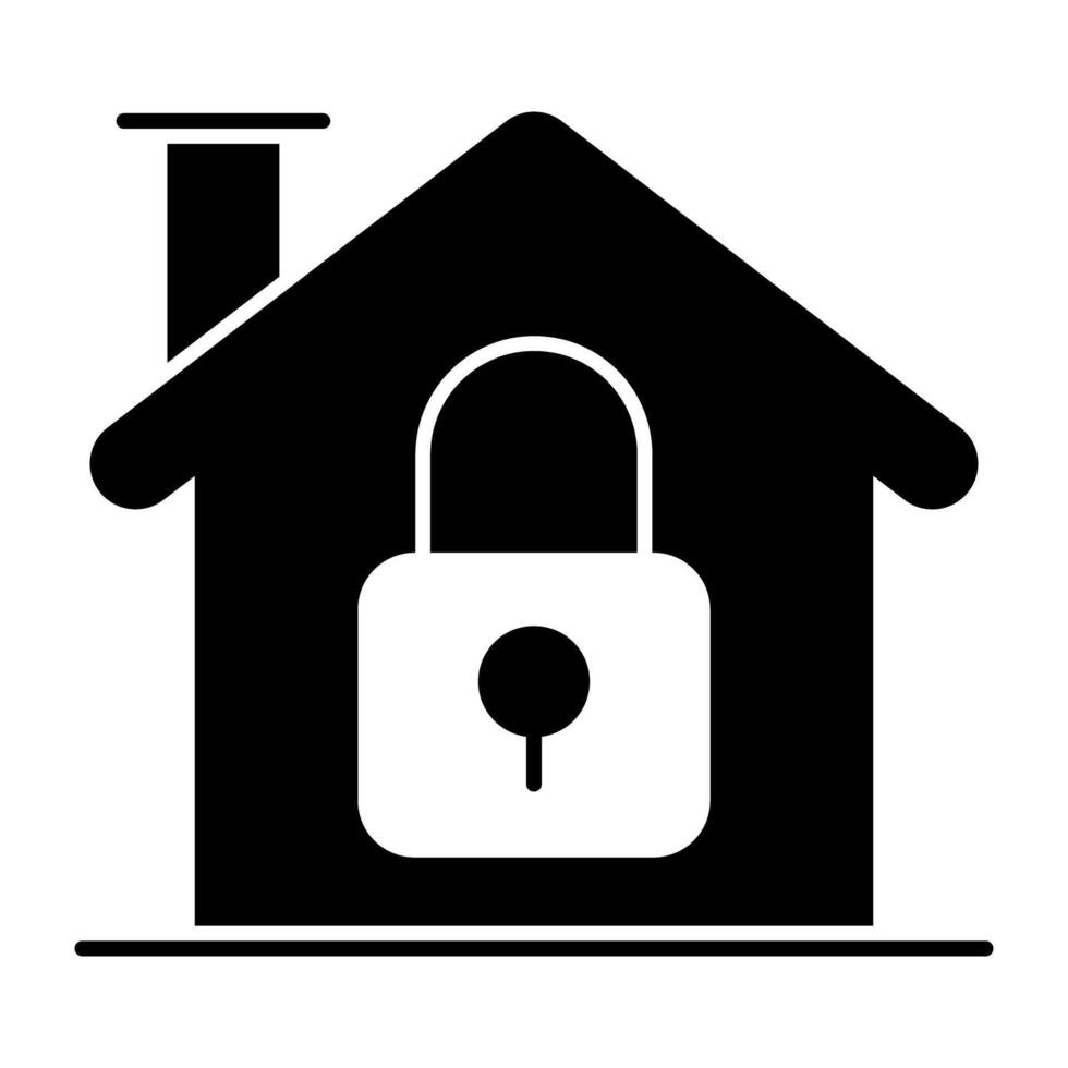 Padlock with house building, solid design of locked home vector