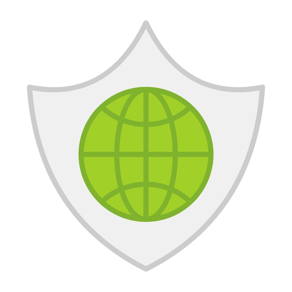 Globe inside shield, flat design of global security vector
