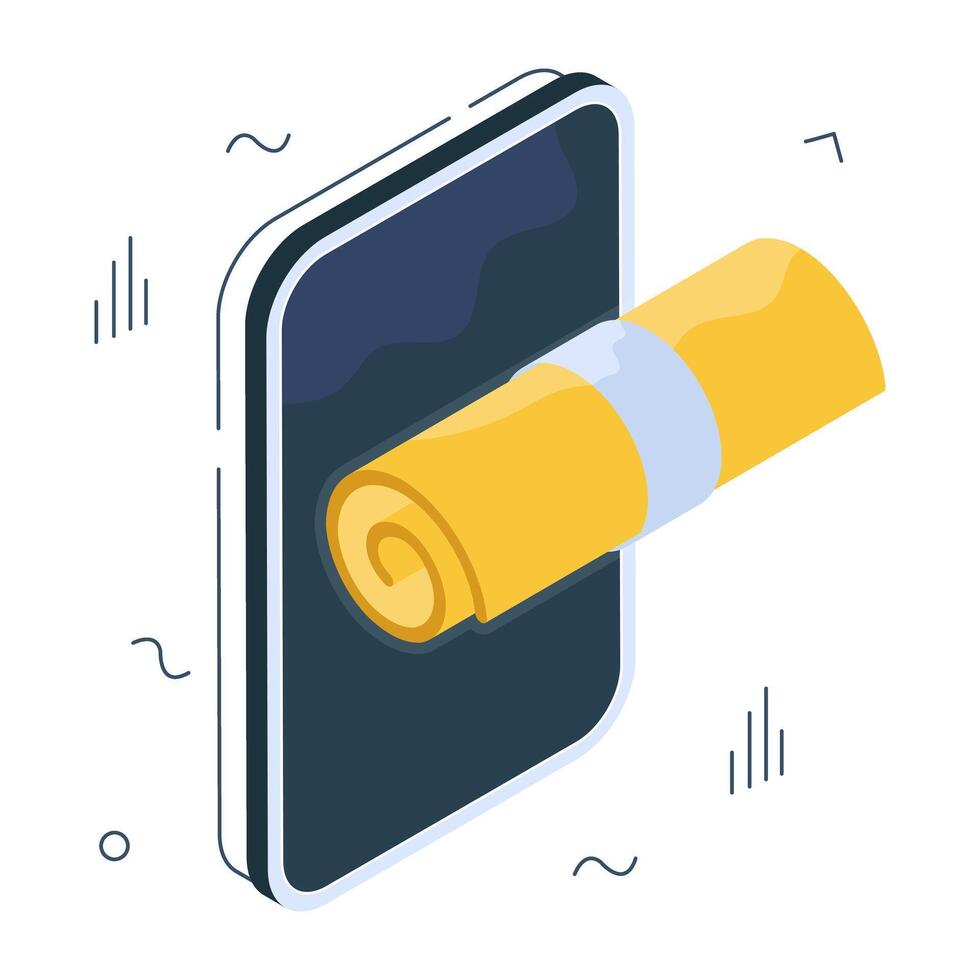 Paper with ribbon with mobile, isometric design of mobile degree icon vector