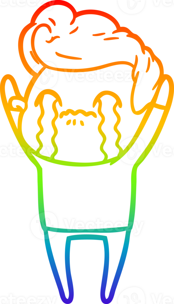 rainbow gradient line drawing of a cartoon man crying png