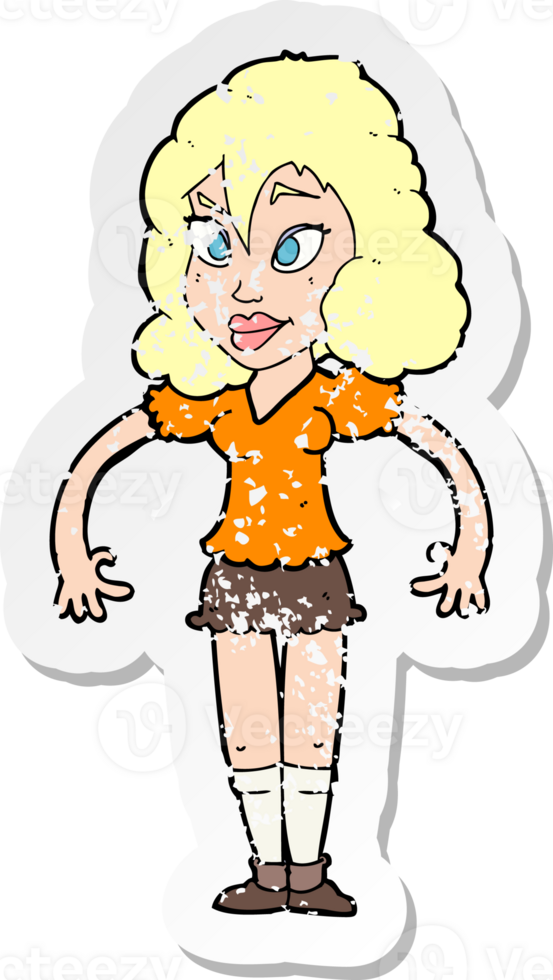 retro distressed sticker of a cartoon pretty woman png