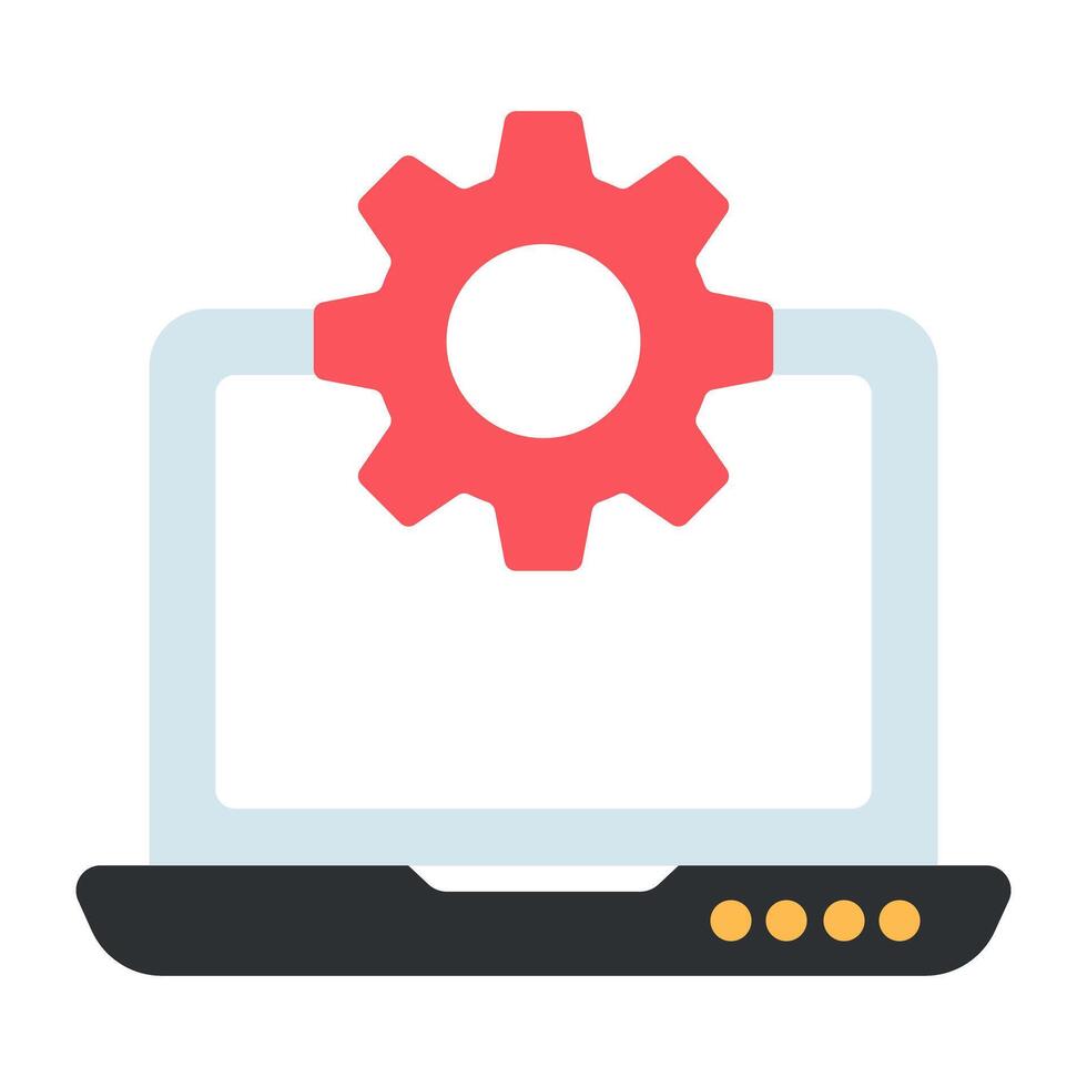 Gear inside laptop, flat design icon of system setting vector