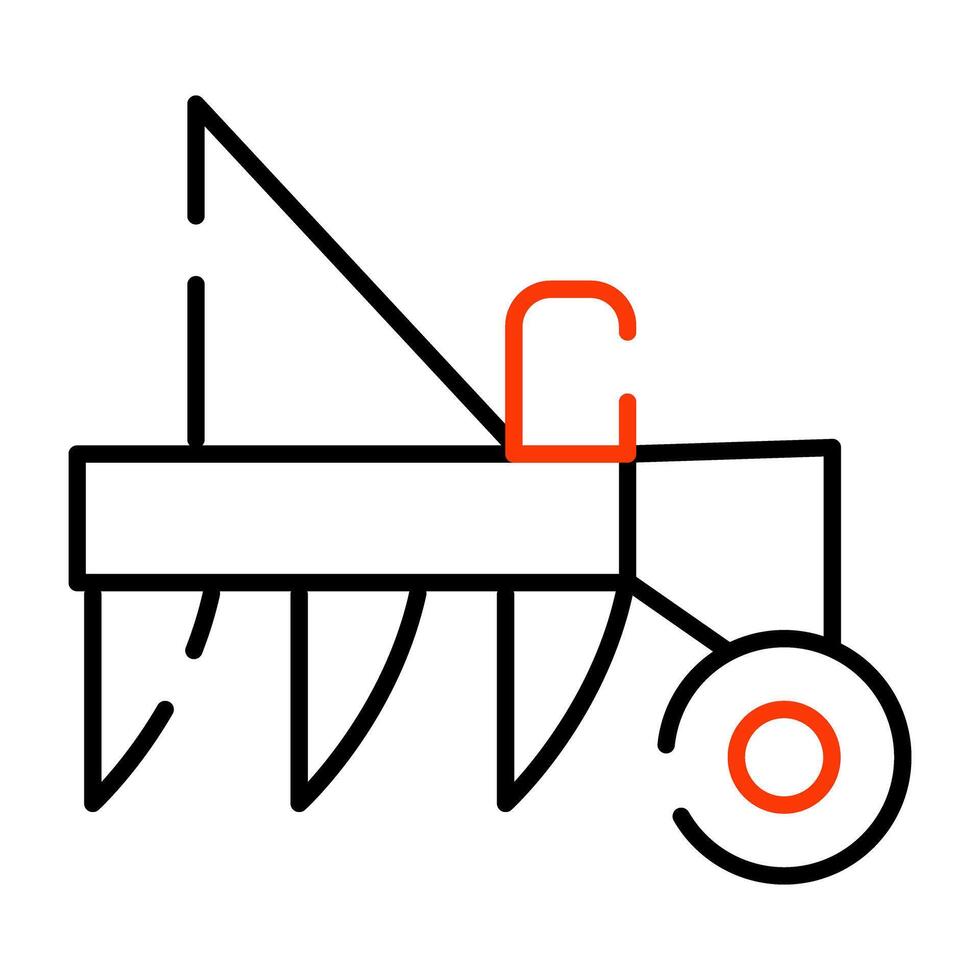 A farming tool icon, linear design of ploughing vector
