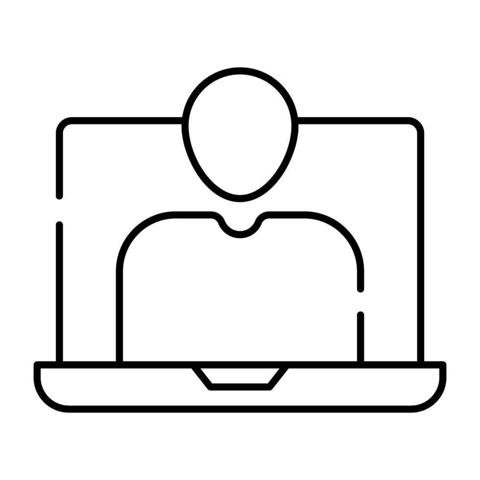 Avatar inside laptop, linear design of online student vector