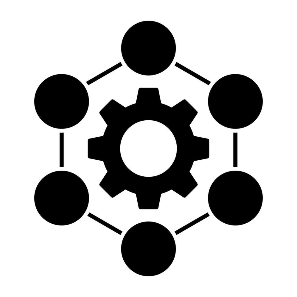 Nodes connection with gear, icon of network setting vector