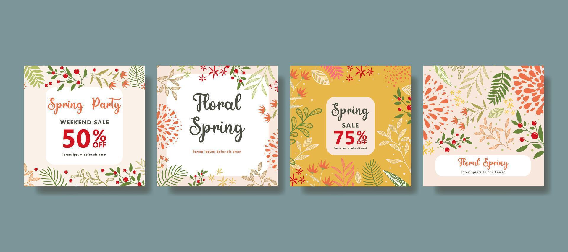 elegant floral spring templates. for social media template, mobile apps, cards, invitations, banners vector