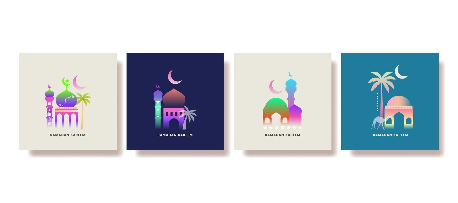 moderno islámico saludo tarjeta conjunto modelo con Ramadán para social medios de comunicación correo, medios de comunicación bandera vector