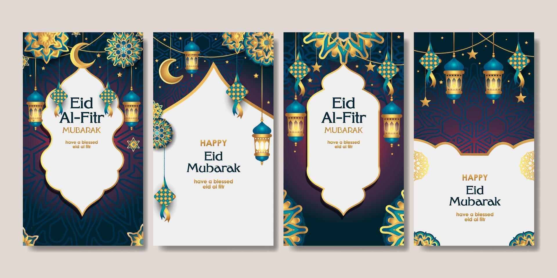 conjunto de eid Mubarak póster para social medios de comunicación historia, tarjeta, bandera, antecedentes vector