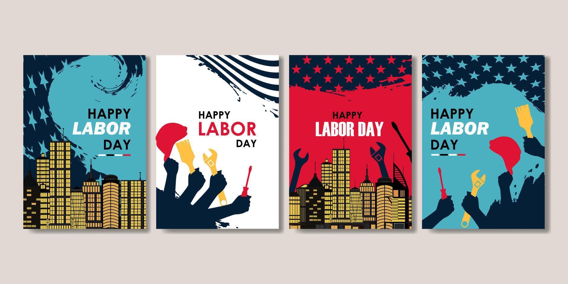 set of happy labor day poster for social media story, card, banner, background vector