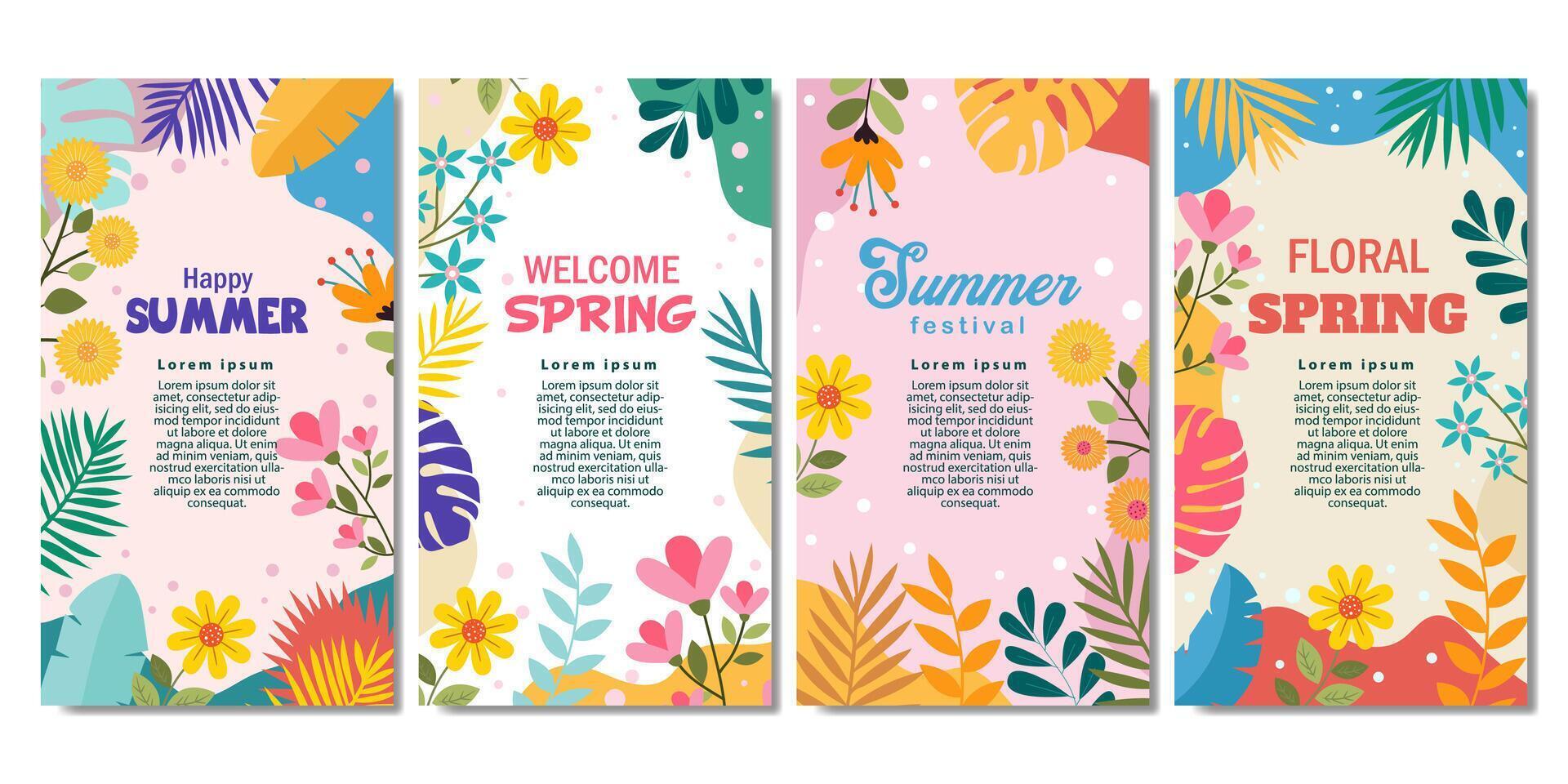 vertical fondos de pantalla colección con primavera hojas y flores, instagram historia, fondo, bandera, cubrir vector