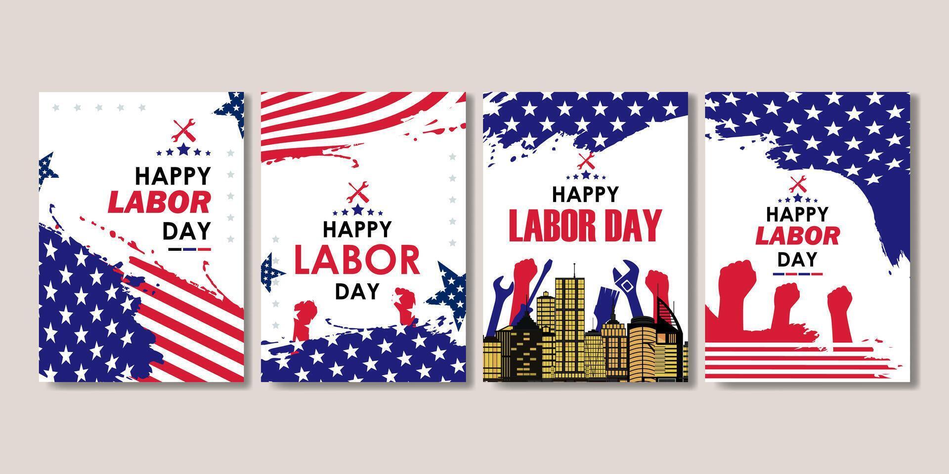 set of happy labor day poster for social media story, card, banner, background vector