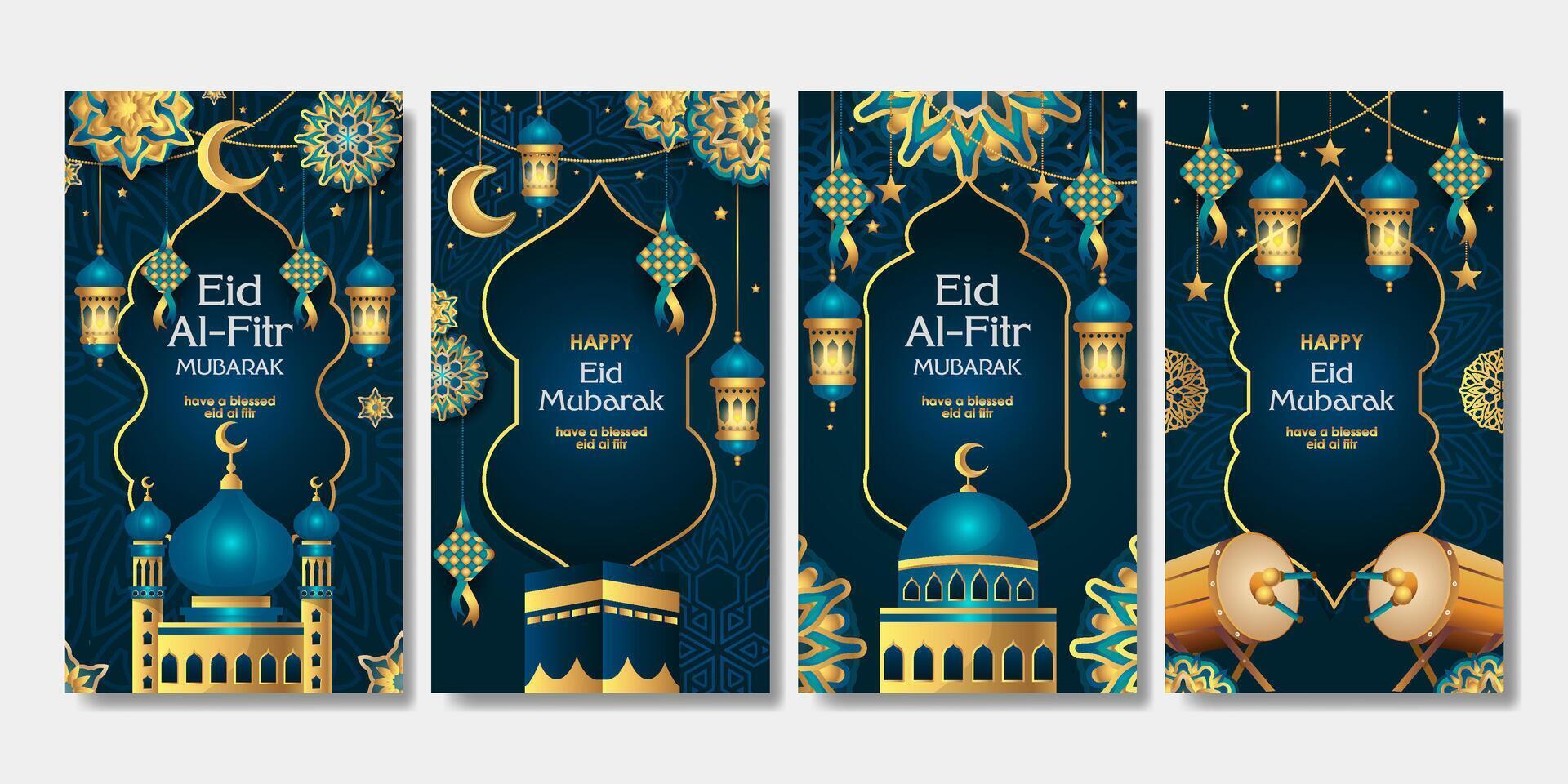 conjunto de eid Mubarak póster para social medios de comunicación historia, tarjeta, bandera, antecedentes vector