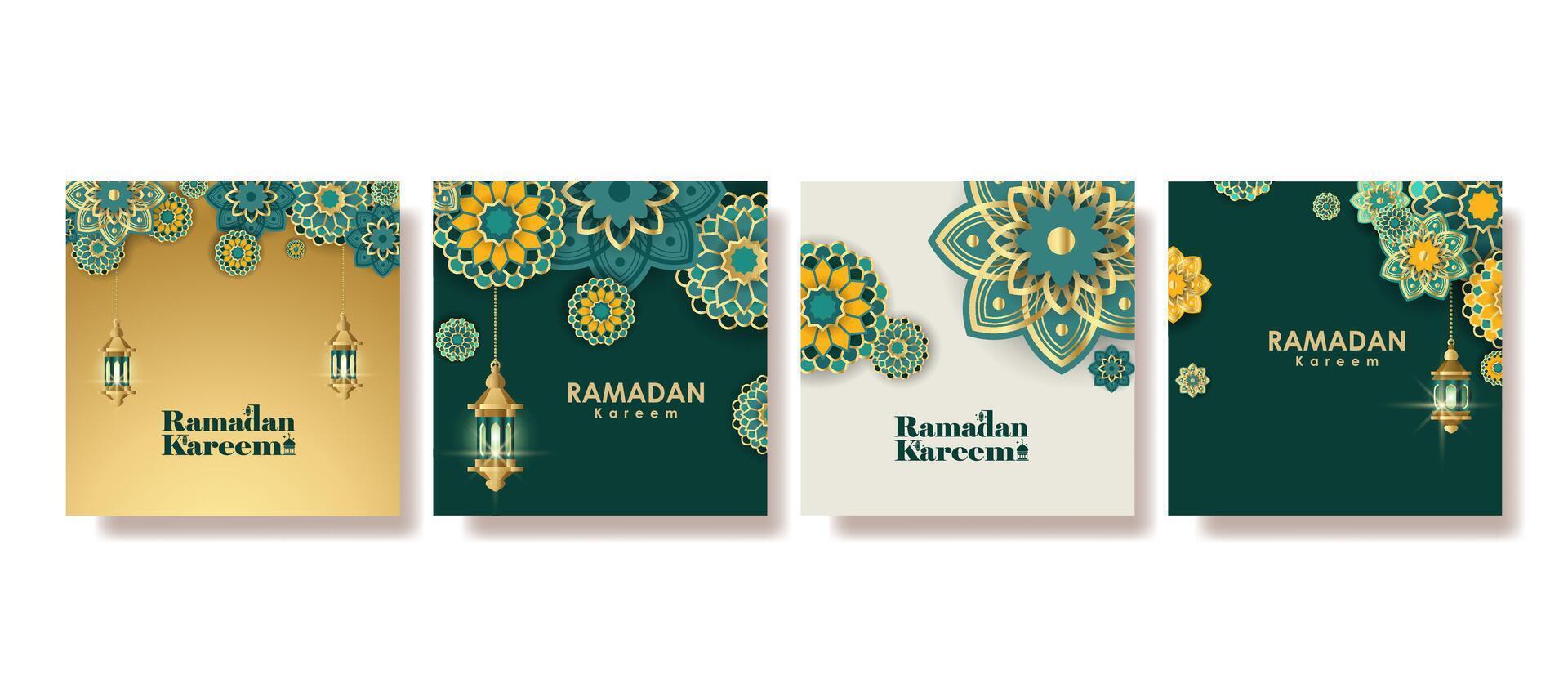 Modern Islamic greeting card set template with ramadan for social media post, media banner vector