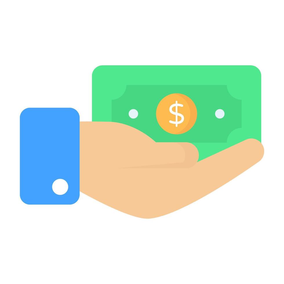 Hand holding banknote, icon of money care vector