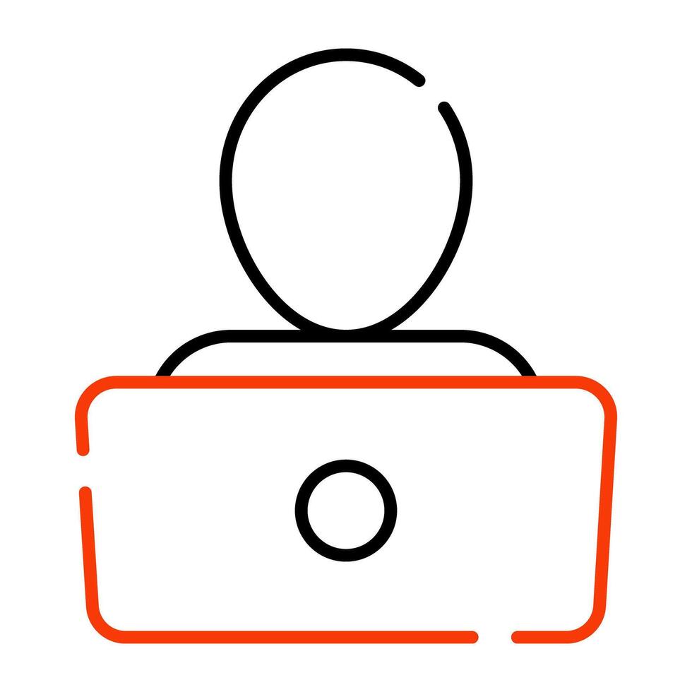 Avatar inside laptop, linear design of online student vector