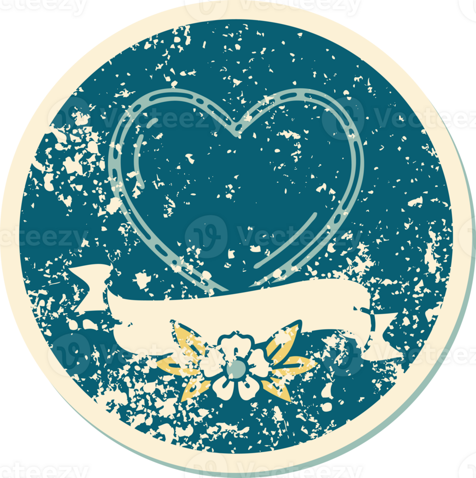 iconic distressed sticker tattoo style image of a heart and banner png