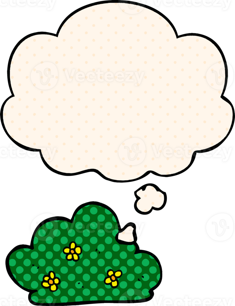 cartoon hedge with thought bubble in comic book style png