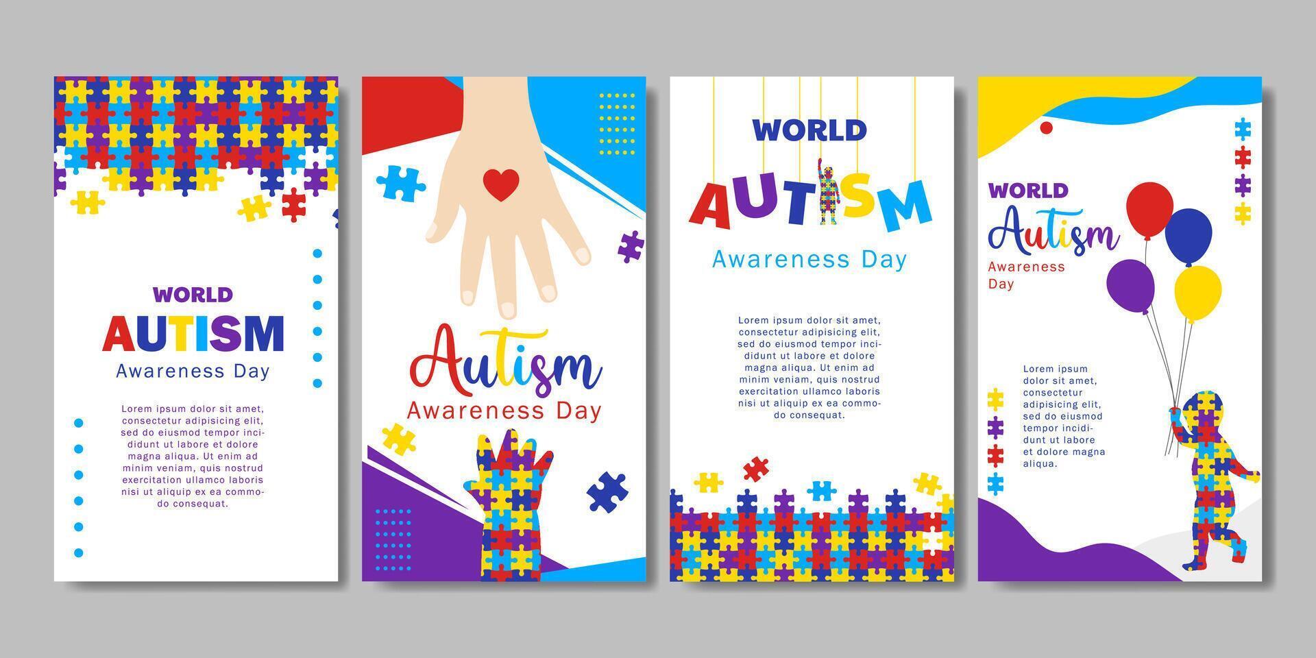 set of world autism awareness day poster for  social media story, banner, background vector