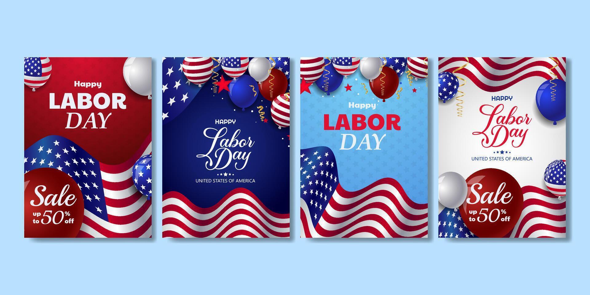 set of happy labor day poster for social media story, card, banner, background vector