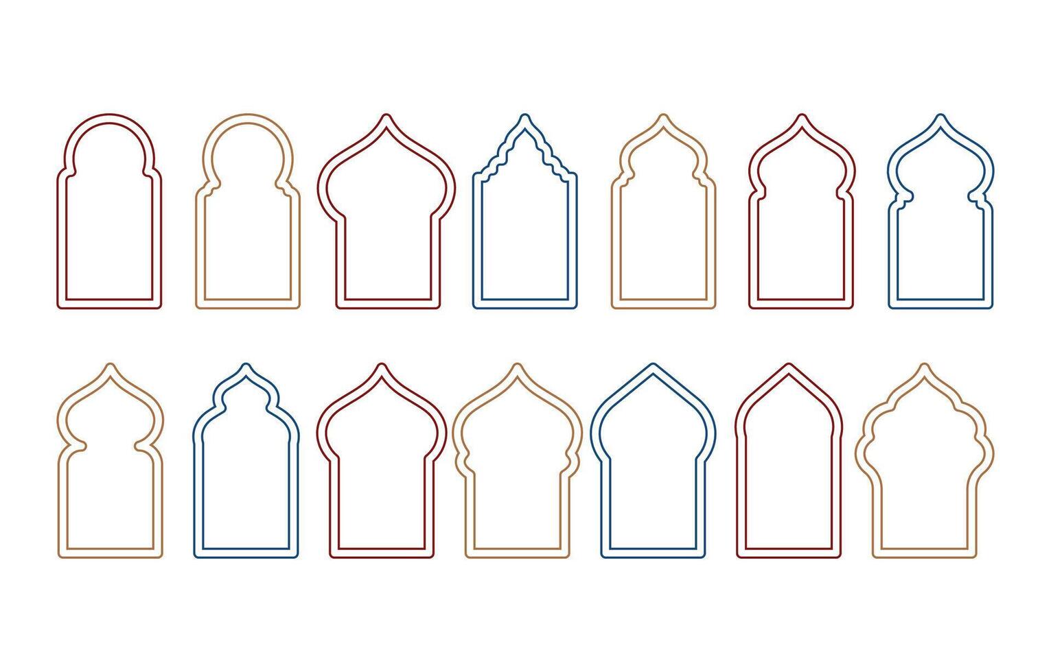 Set of colorful flat islamic windows frame silhouettes vector