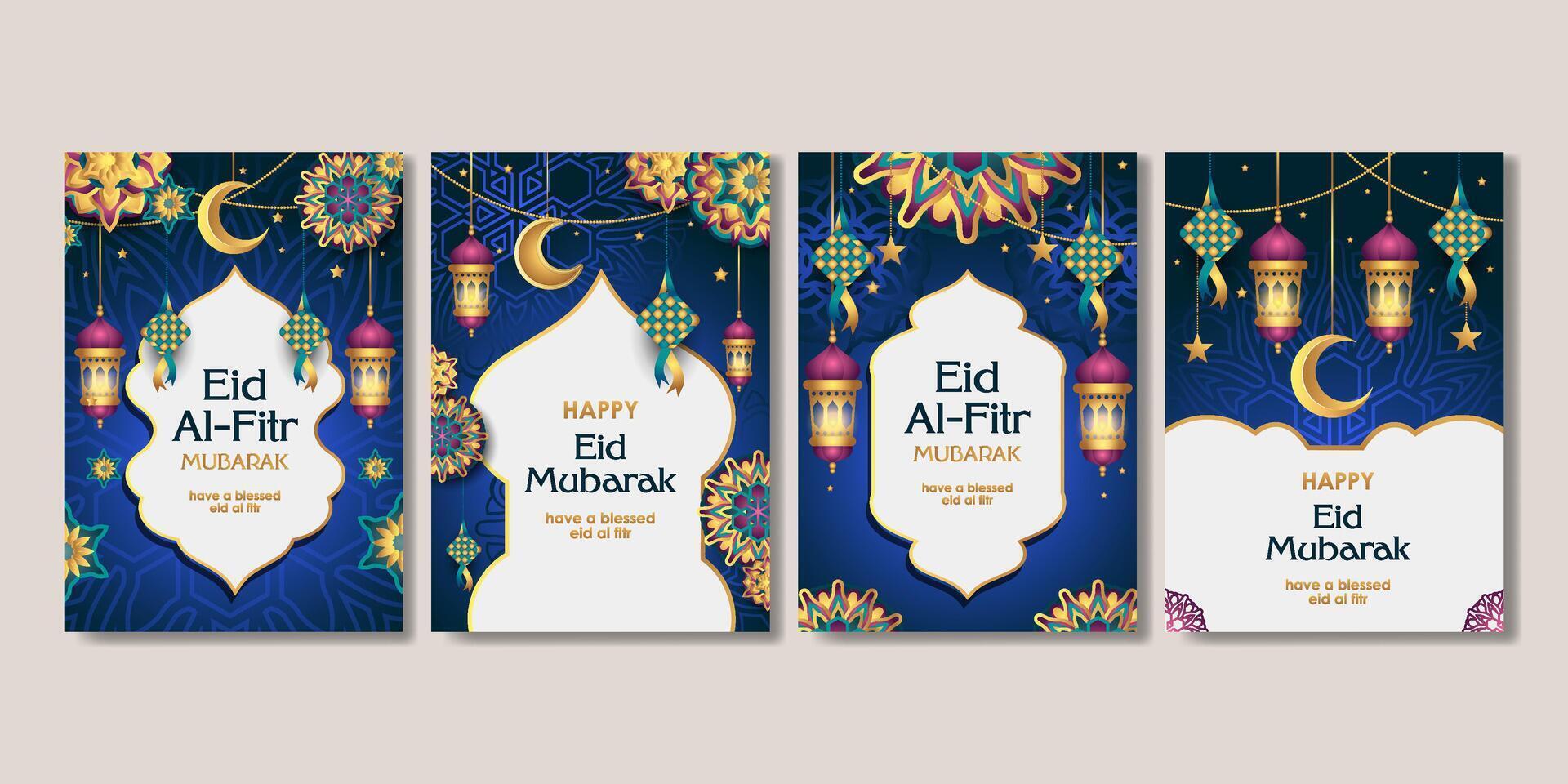 conjunto de eid Mubarak póster para social medios de comunicación historia, tarjeta, bandera, antecedentes vector