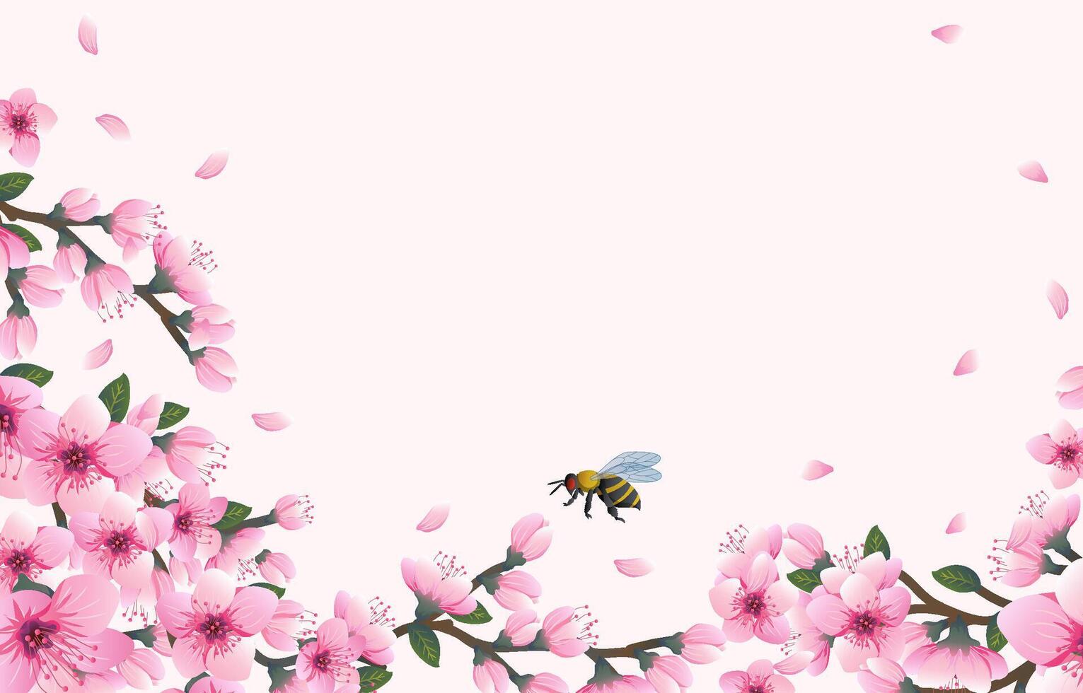 hello spring background with cheery blossom flowers vector