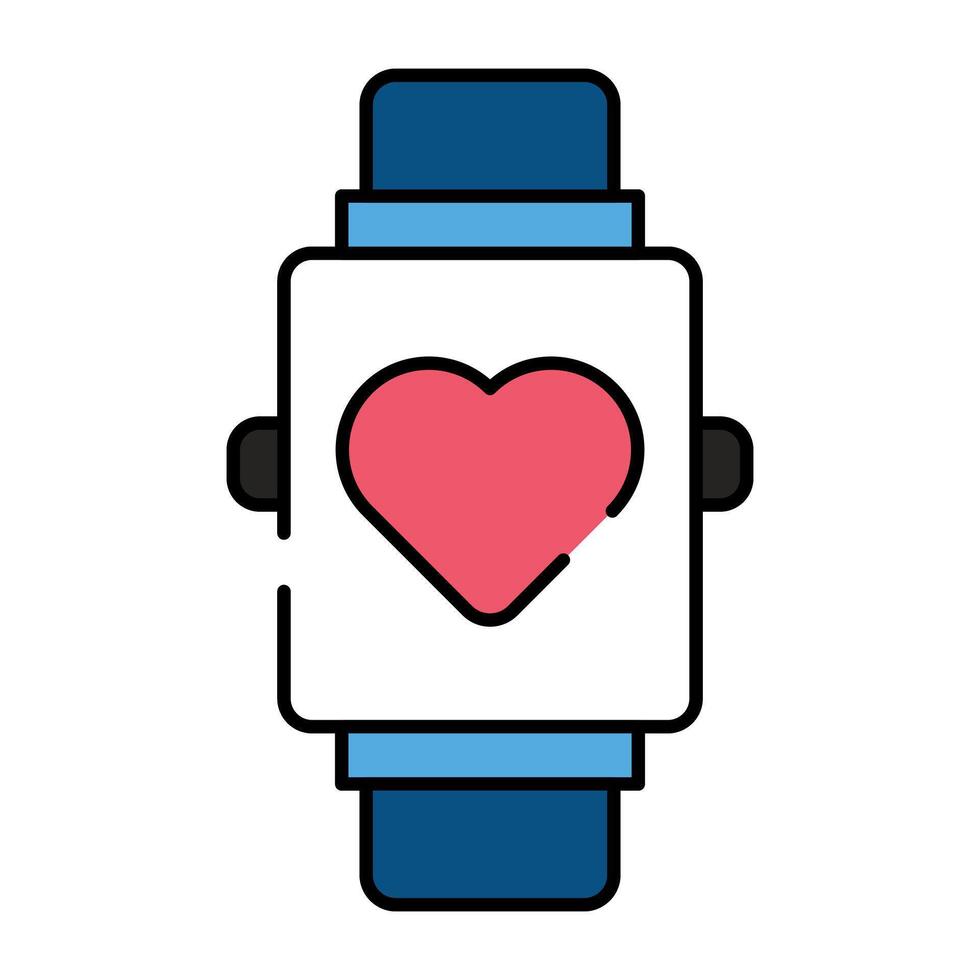 Heart inside wristwatch denoting concept of healthcare watch vector